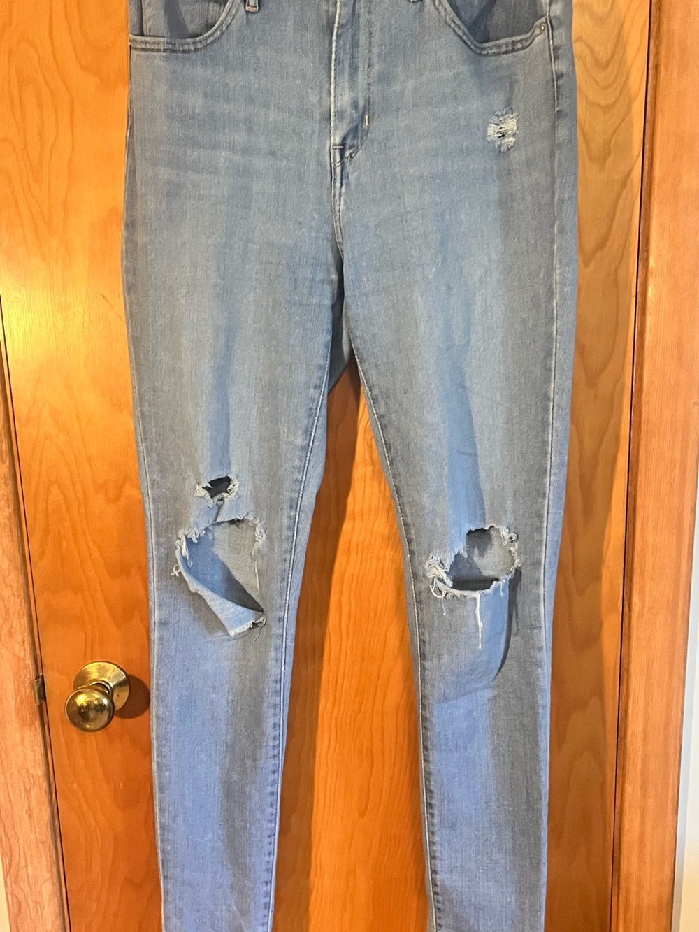 Levi Strauss 721 Jeans High Rise Skinny Leg Distressed Blue Jeans Light Wash 30